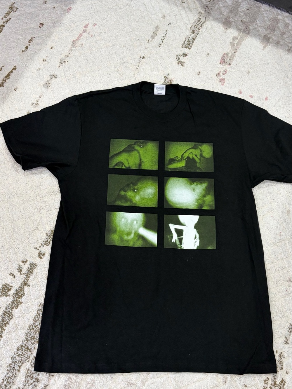 Supreme Black Tee with Green Photo Grid Graphic
